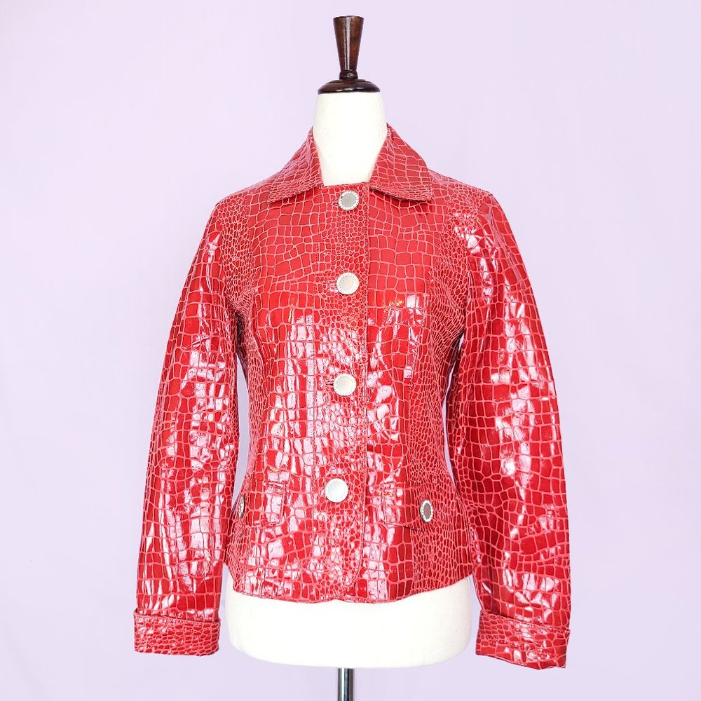 Collective Works of Berek 2 red croc embossed leather blazer